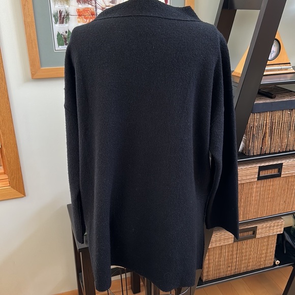 Eileen Fisher Boiled Wool funnel neck box tunic top in black - Picture 3 of 7